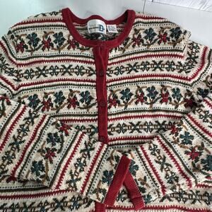 Vintage Paul Harris Design Womens Cardigan Sweater M Floral Autumn Cottage